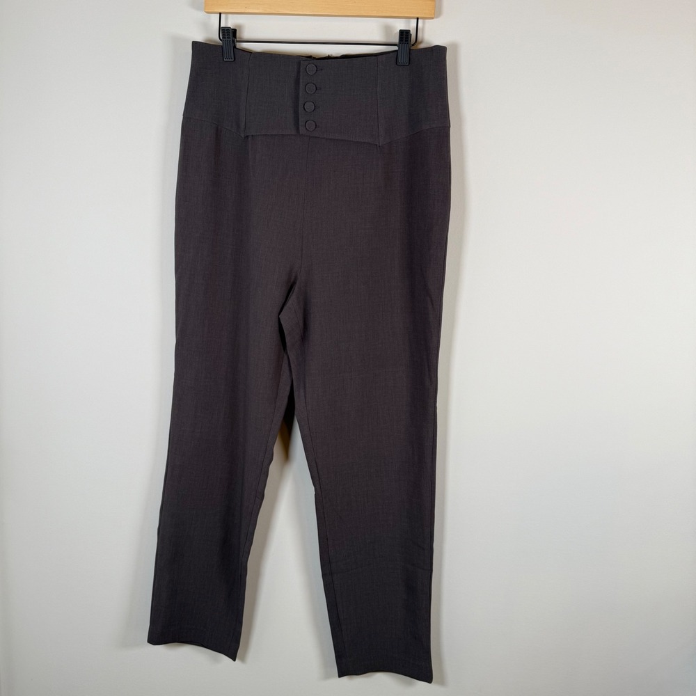 Bardot High Waisted Button Slaks Trousers Dress Pants 10 US XL Gray Slim Pant